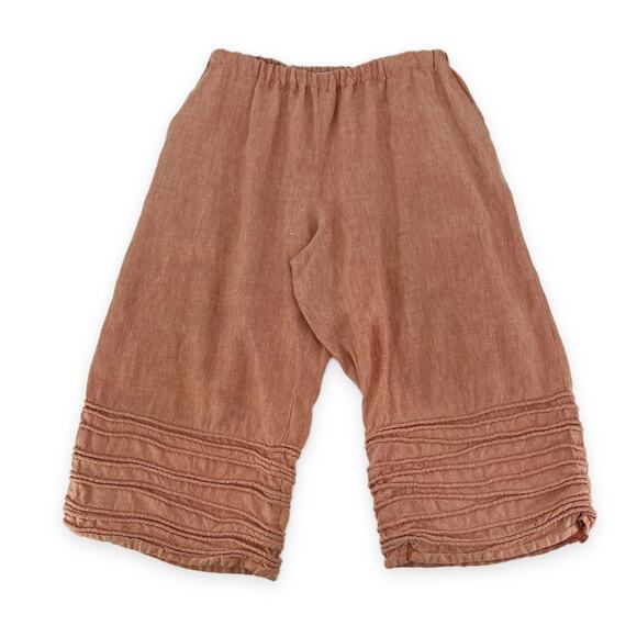 Krista Larson Women's Cropped Wide Leg Pin-tucked Linen Pants One Size O/S - Picture 8 of 8